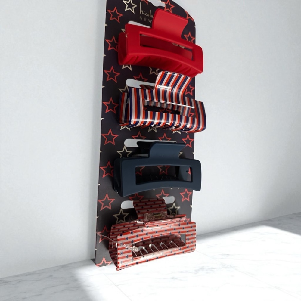 Nicole Miller Patriotic Hair Clips set of 4 NEW